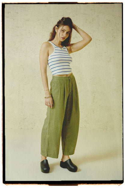 Brixton Vintage Linen Blend Wide Leg Pants in Sea Kelp - Medium