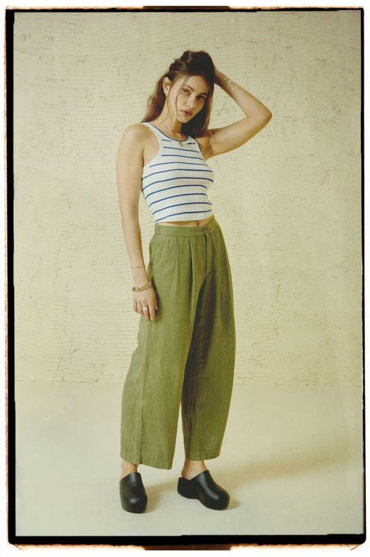 Brixton Vintage Linen Blend Wide Leg Pants in Sea Kelp - Medium