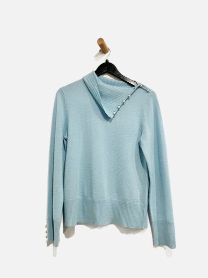 Mainbocher Blue Cashmere Pearl Sweater - Large