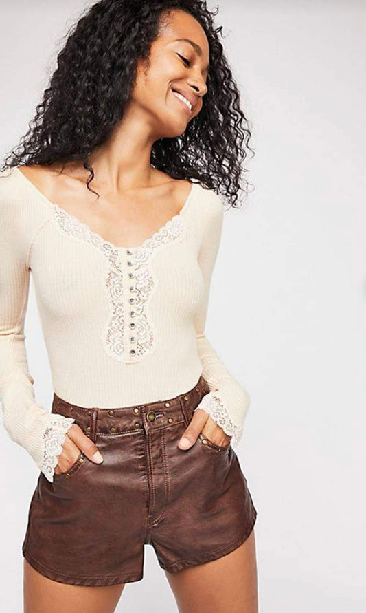 Free People Cream Ribbed Lace LS - Small