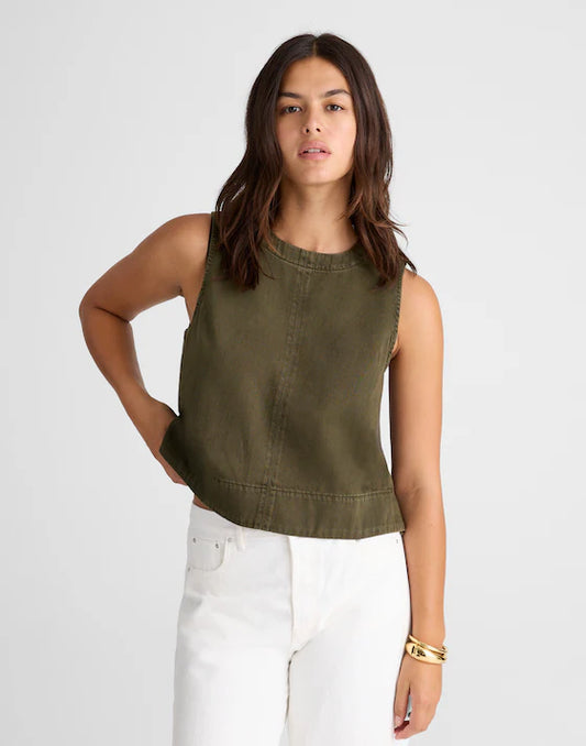 Madewell Boxy Shell Top in Garment Dye Faded Ivy - 4