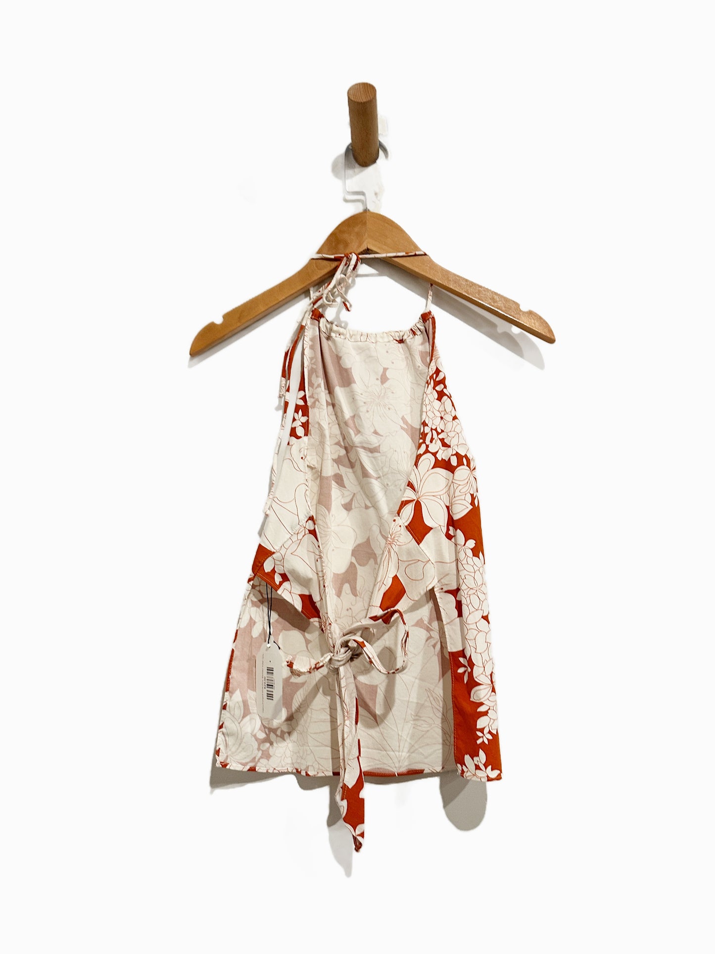 Theory Orange & White Floral "Backless" Halter Tank w/Tie Back - Small