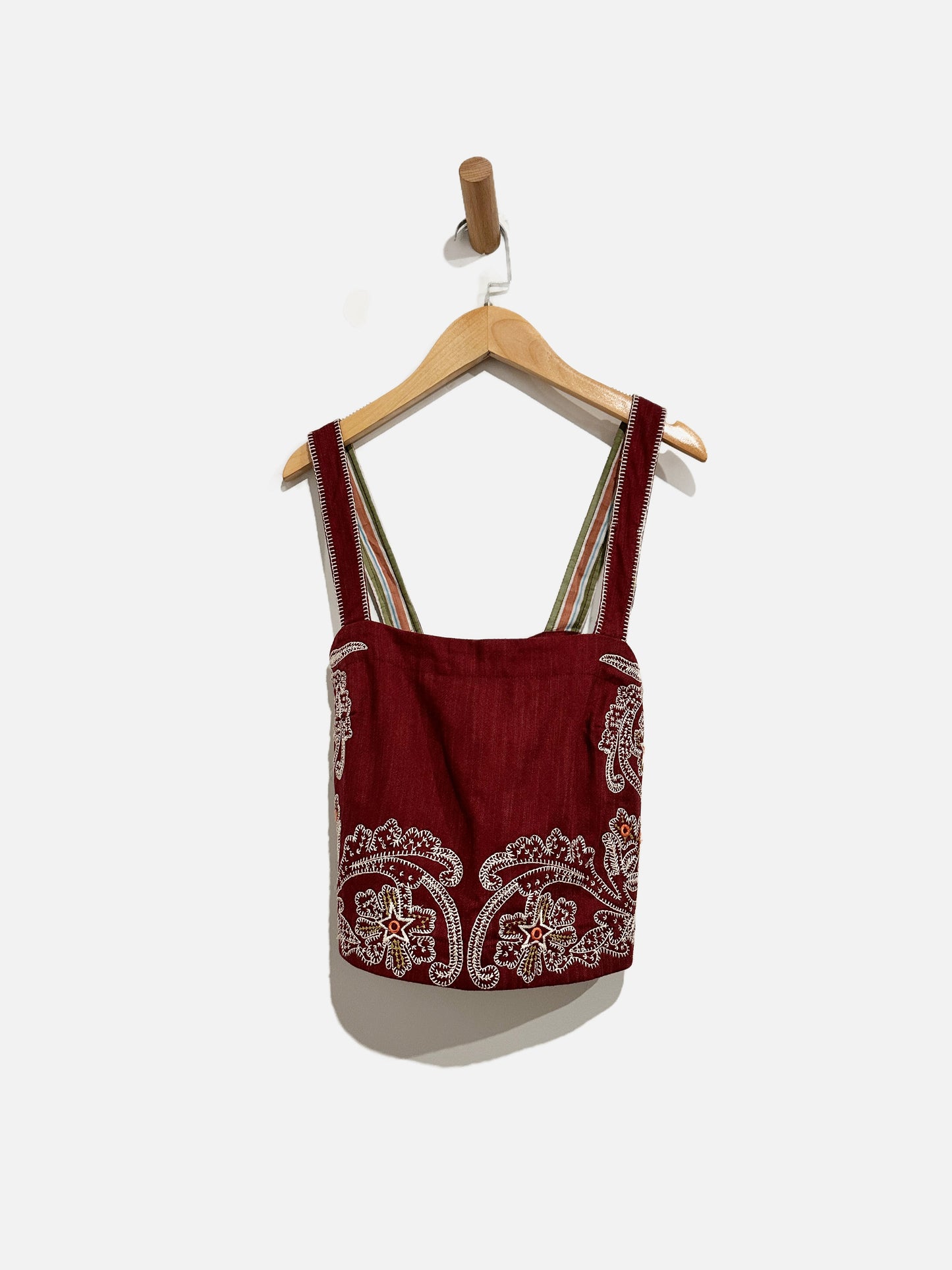 Anthropologie Maroon Embroidered Open Back Tank - XXS