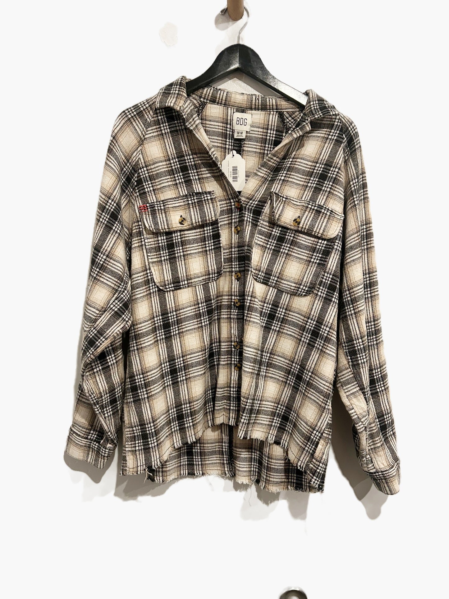 BDG Black & Cream Oversized Plaid Flannel - Medium