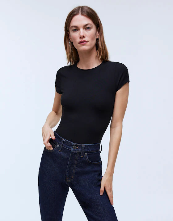 Madewell Crewneck Thong Bodysuit in True Black - Small