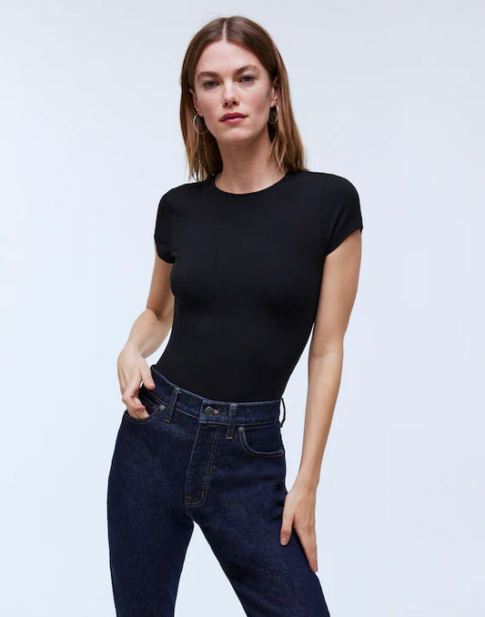 Madewell Crewneck Thong Bodysuit in True Black - Small