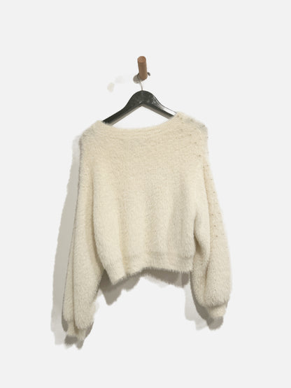 Zara Cream Eyelash w/ Pearls Sweater - Small