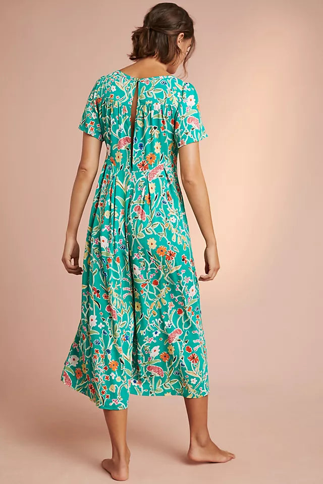 Anthropologie Floreat Green Floral Jumpsuit - XS