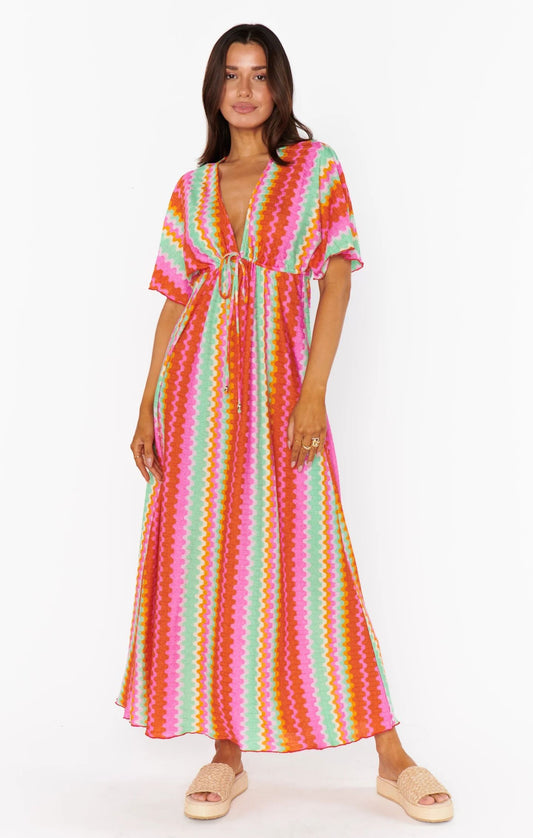 Show Me Your Mumu Colorful Tie Front Maxi Dress - Medium