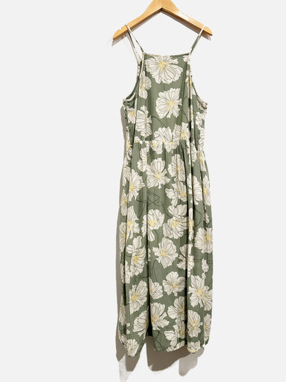 Gap Green Floral Midi Linen Dress - Large