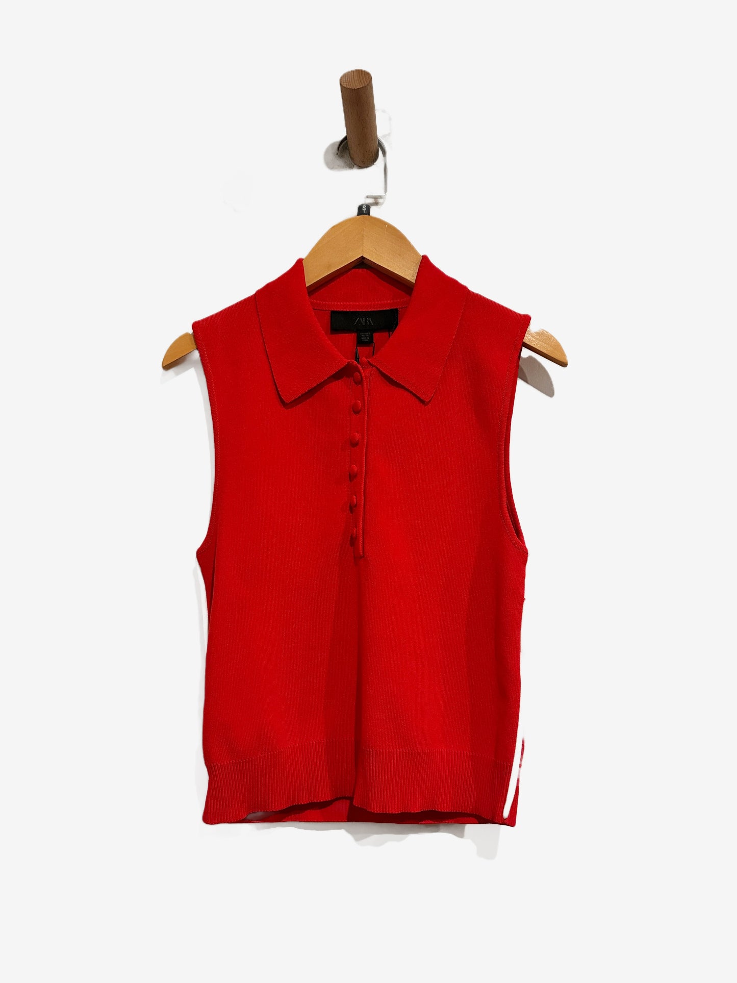 NWT Zara Red Side Piping Knit Polo - Small
