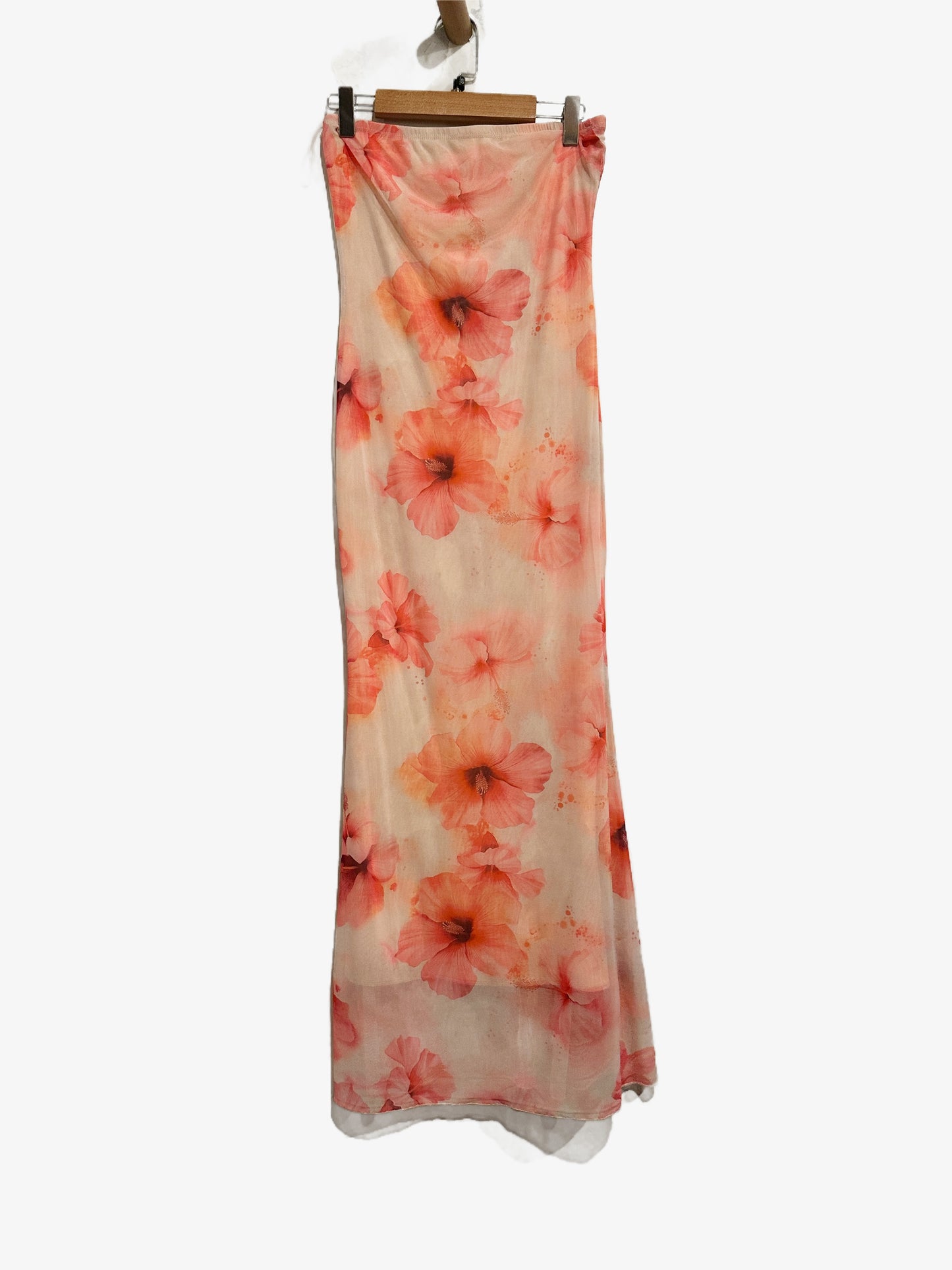 See You Monday Pink Mesh Floral Tube Dress - Small