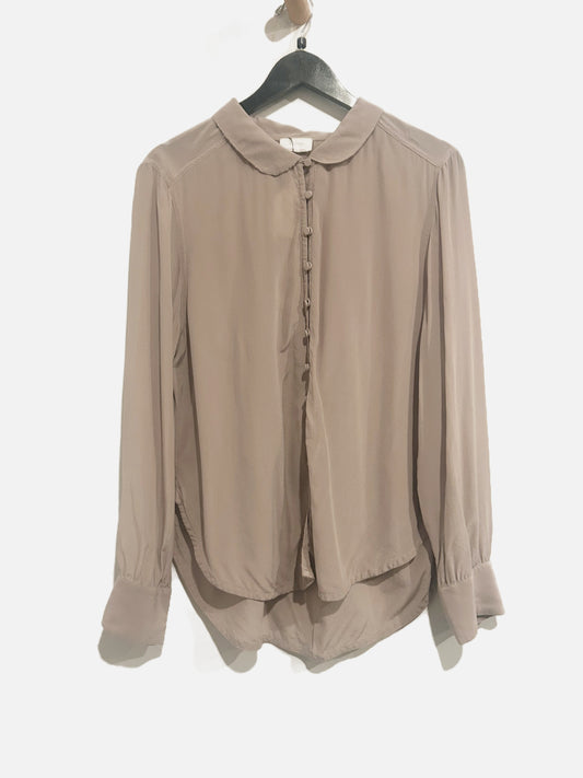 Wrap Brown Silk Button Down Blouse - 14