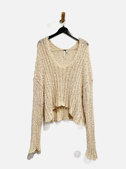 Free People Cream Open Knit Sweater - Medium
