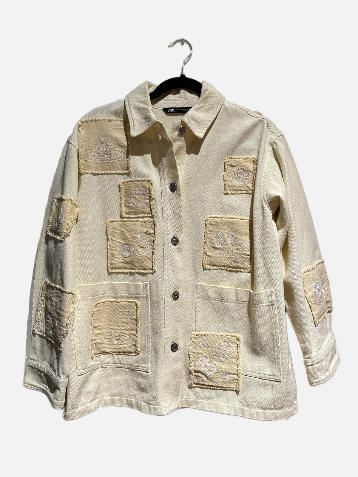 Zara Yellow Embroidered Patch Denim Jacket - XS