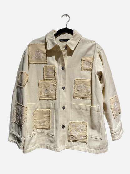 Zara Yellow Embroidered Patch Denim Jacket - XS