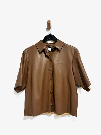TopShop Brown Faux Leather Button Down - 8