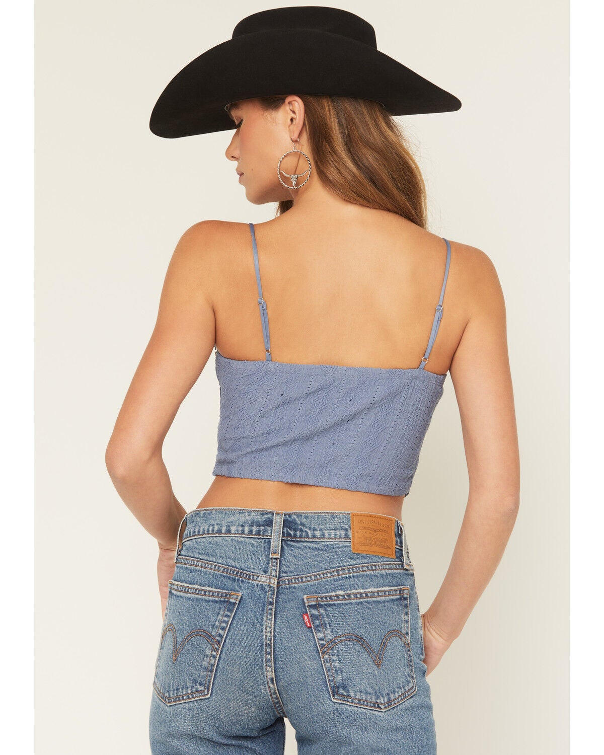 Miss Me Blue Studded Cropped Tank - Small