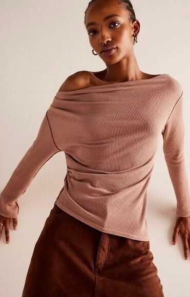 Free People Waffle Knit Asymmetric Top - XS