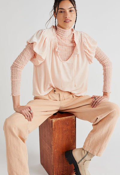 Free People Terese Velvet Top in Pink Tint - Small