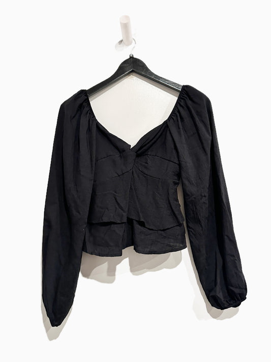 Altar’d State Black Ruffle Tie Back LS Top - XS