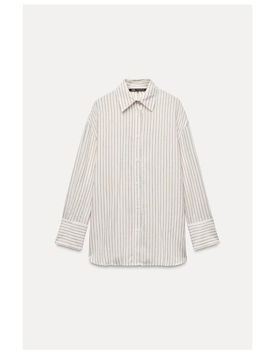 Zara Linen Stripe Tie Back Button Down - XL