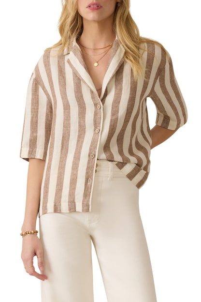 Faherty Palma Stripe Linen Camp Shirt in Cocoa Beach Stripe - XL