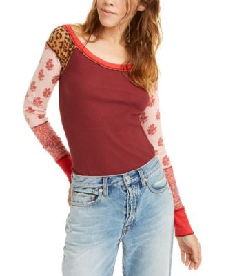 Free People NWT Bright Side Burgundy Waffle Knit Top - Large