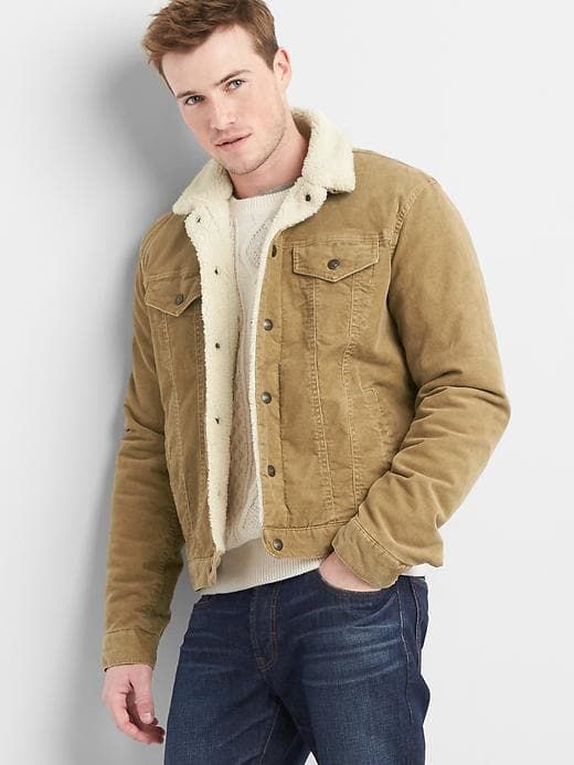 Gap Men’s Brown Corduroy Shearling Jacket - Large
