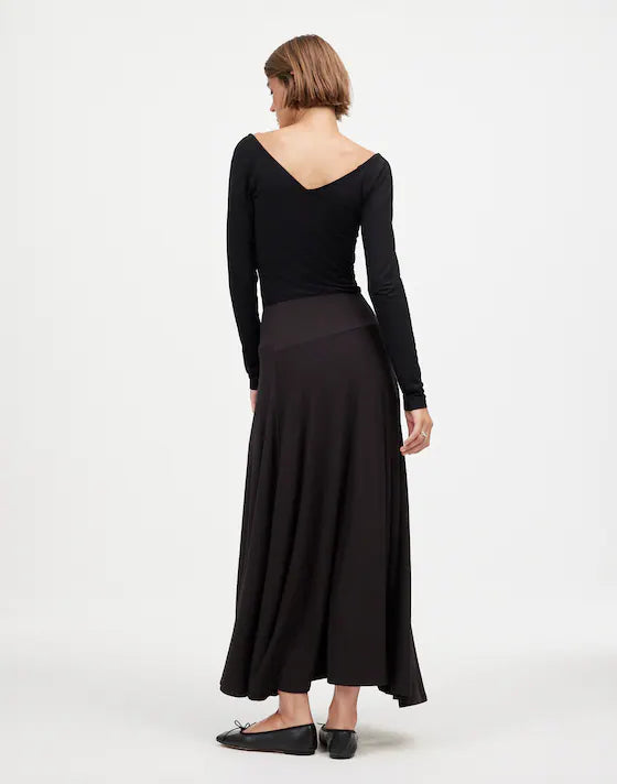 Madewell Jersey Asymmetric-Seam Midi Skirt in Jet Black - XXS