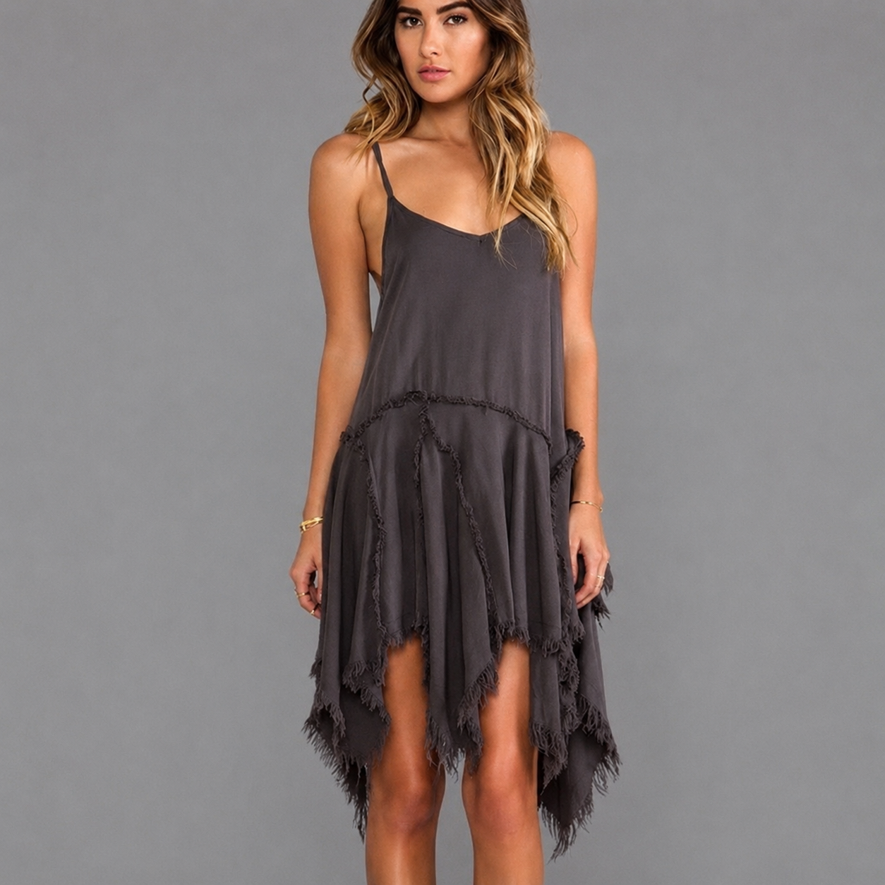 Free People Tattered Up Gray Slip Dress - XS