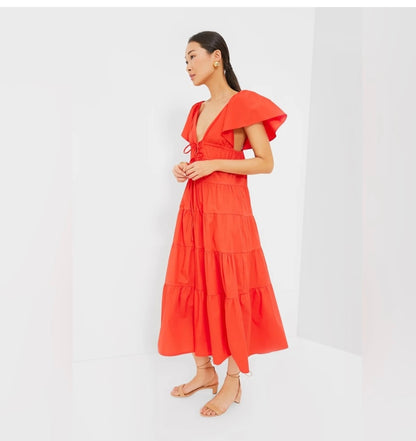 O.P.T Orange Tiered Maxi Dress - Medium