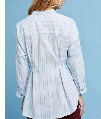 Anthropologie Maeve Blue Striped Button Down - 0