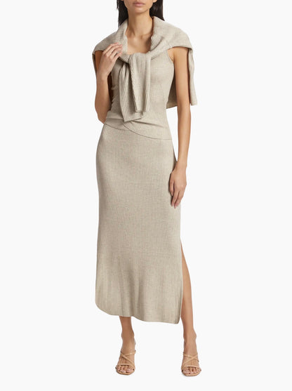 Splendid Georgie Rib-Knit Midi Skirt in Oat Heather - Medium