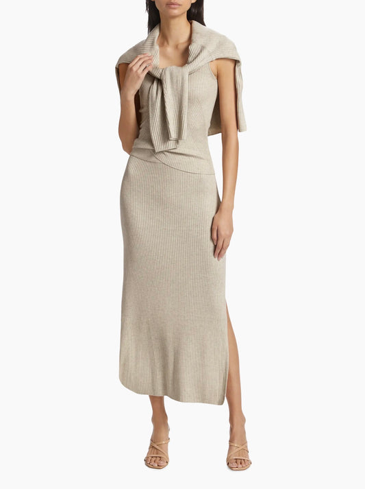 Splendid Georgie Rib-Knit Midi Skirt in Oat Heather - Medium