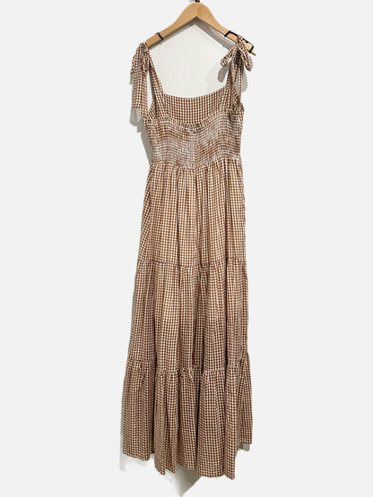 Crescent Brown Gingham Maxi Dress - Large