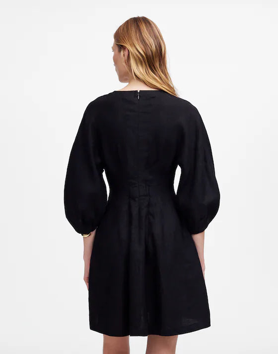 NWT Madewell Linen Splitneck Mini Dress in Jet Black - 6