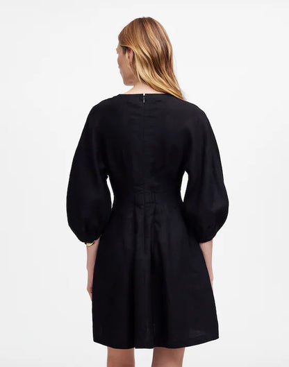 NWT Madewell Linen Splitneck Mini Dress in Jet Black - 6