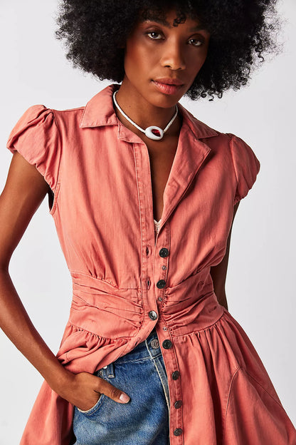 Free People NWT Chester Orange Button Front Mini Dress - Large