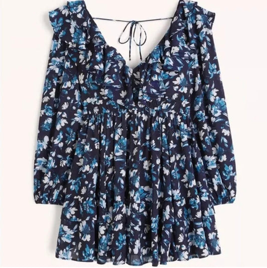 Abercrombie & Fitch Navy Floral Ruffle Mini Dress - XLT