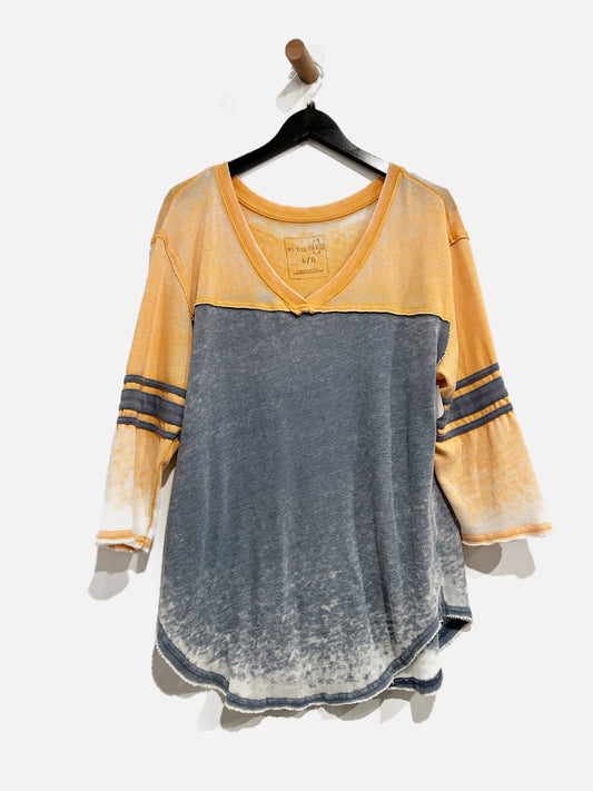 Free People Orange/Blue Baseball Burnout Tee - Large