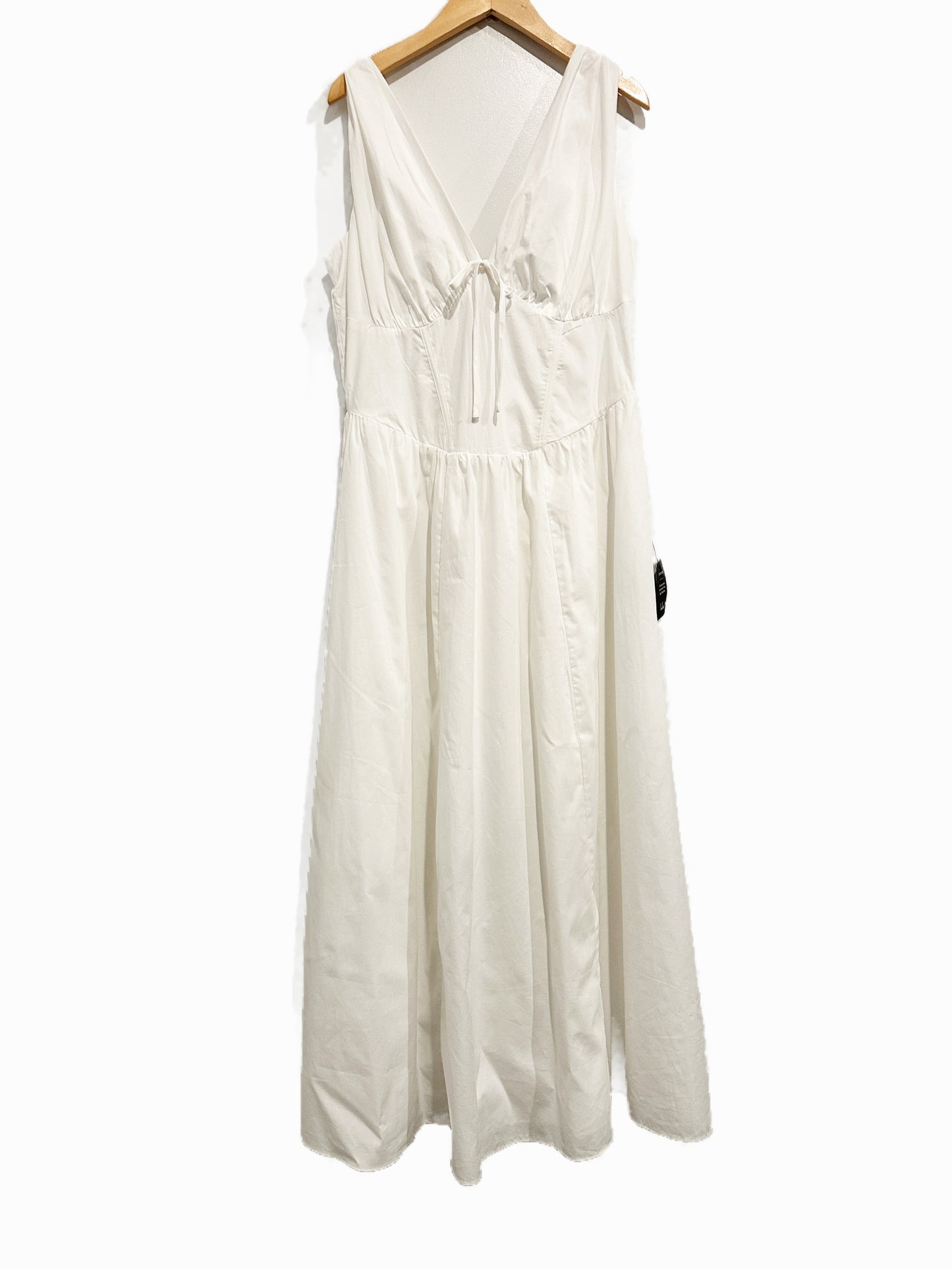 Lulus Lettie White Poplin Plunge Neck Midi Dress - Medium
