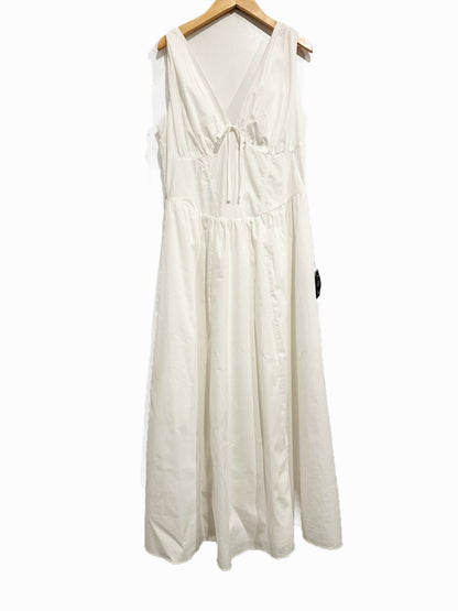Lulus Lettie White Poplin Plunge Neck Midi Dress - Medium