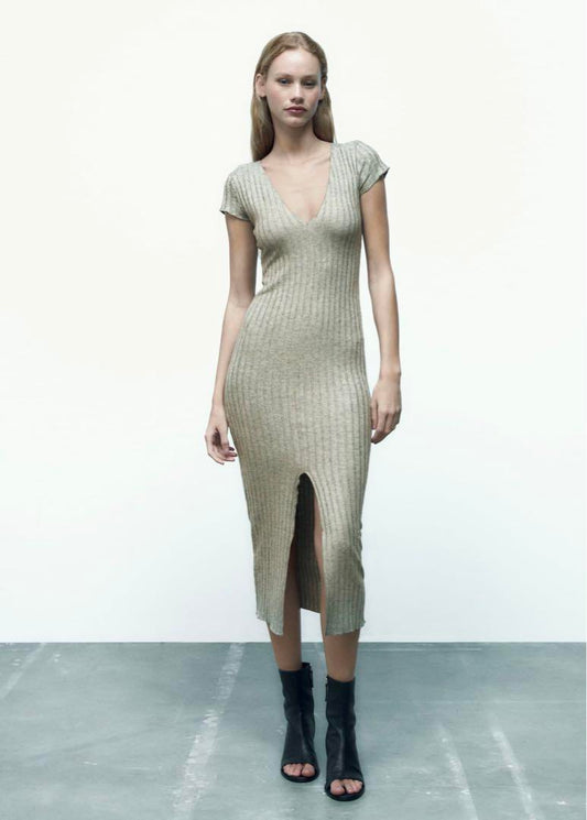 Zara Gray Knit Midi Dress - Medium
