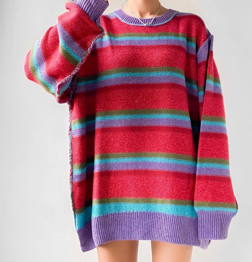 UO BDG Colorful Oversized Stripe Sweater - Small