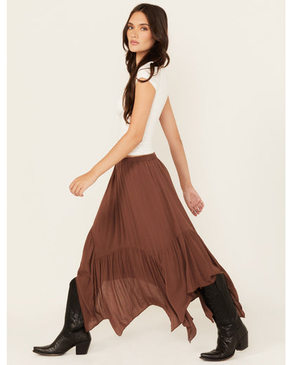 Originality Brown Handkerchief Hem Tiered Maxi Skirt - Medium
