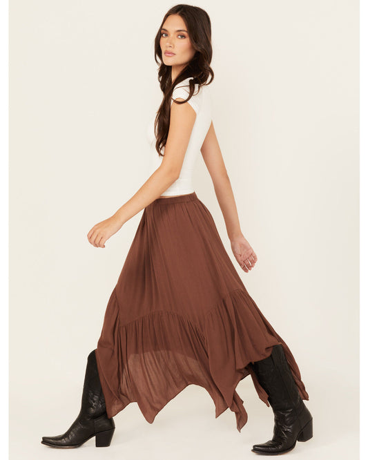 Originality Brown Handkerchief Hem Tiered Maxi Skirt - Medium