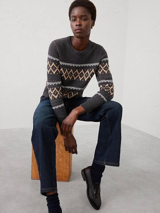 Banana Republic Fair Isle Pullover Sweater in Dark Charcoal - XS