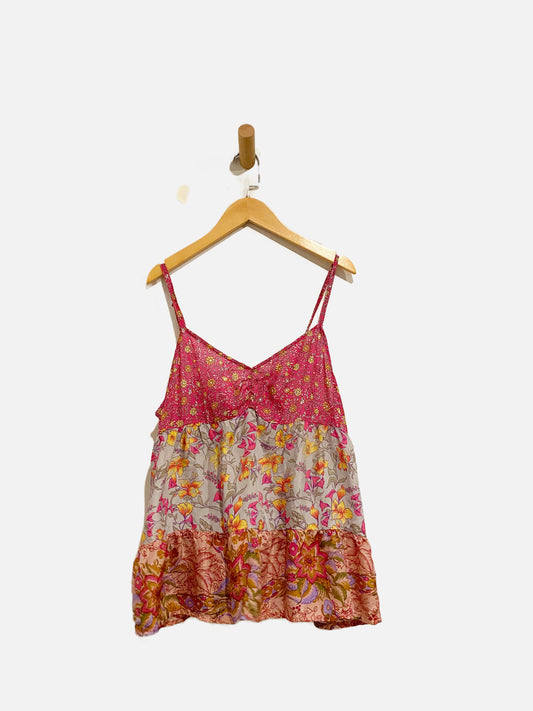 Ultra Pink Y2K Colorblock Floral Silk Tank - Large