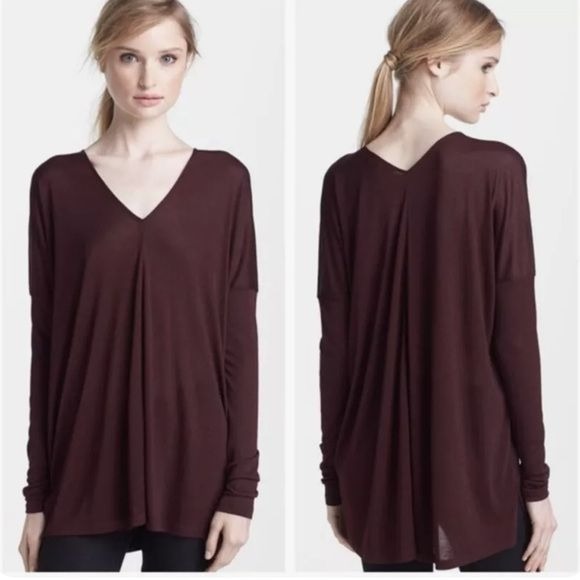 Vince Double V-Neck Drop Sleeve Top in Burgundy Size Small